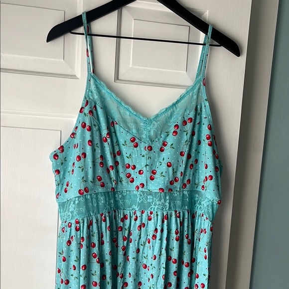 Torrid Super Soft Rib Lace Trim Sleep Chemise Very Cherry Aqua Sky - Picture 5 of 8